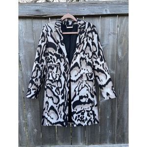 Diane Von Furstenberg Mahala Silk Wool Leopard Animal Long Jacket Sz 4